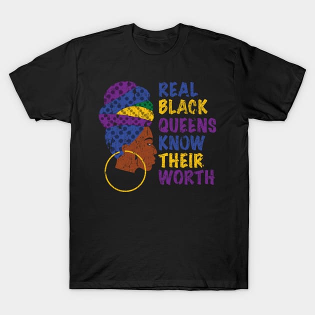 Real Black Queens Know Their Worth T-Shirt by blackartmattersshop